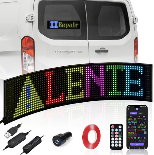 XAXVSTS LED Anzeigetafel | mit Bluetooth-App & Fernbedienung | LED Programmierbar | Vielseitig für Auto, LKW, Party-Deko| 47.5 X 12cm
