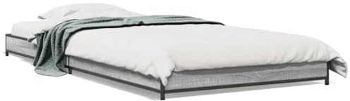vidaXL Bettgestell, Bett mit Metallbeine Sperrholzlatten, Einzelbett für Schlafzimmer, Modern, Grau Sonoma 90x200cm Holzwerkstoff Metall