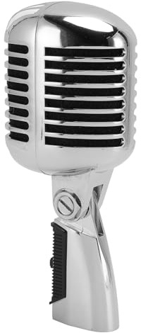 Annadue Microphone Vintage Dynamique, Microphone Vocal Dynamique Rétro avec Support Rotatif à Tension Automatique, Microphone en Alliage de Zinc pour Studios D'enregistrement de (Silver)