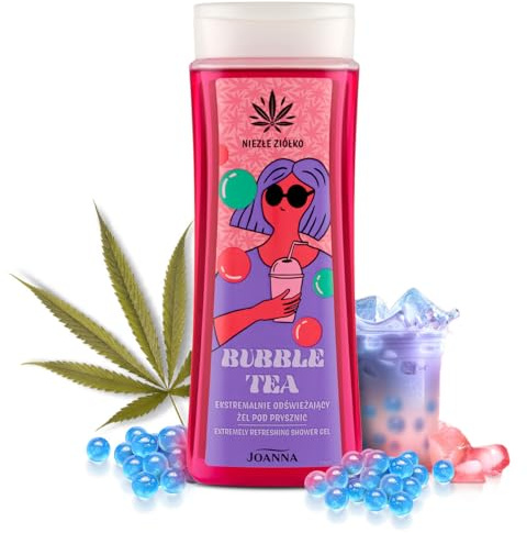 Joanna Duschgel Äußerst Erfrischend -Feuchtigkeitsspendendes Duschgel - Aromatischer Bubble Tea Duft -Trocknet die Haut nicht aus - Sanft und Angenehm auf der Haut mit Hanfextrakt 300 ml