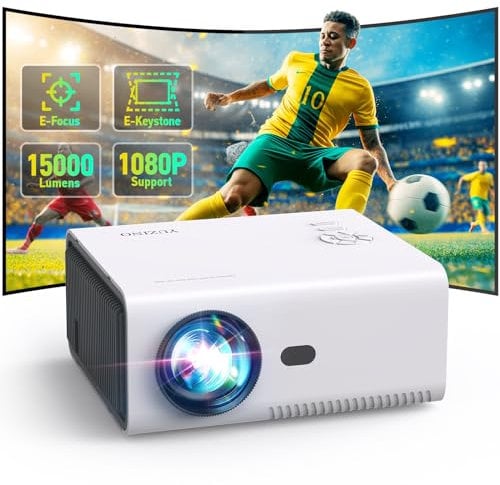 YUZINO Mini Projector【Electric Focus/Keystone/Zoom】15000L Full HD 1080P Portable Projector with WiFi and Bluetooth, Outdoor Movie Projector for Bedroom/Sports/Party Support Phone/Laptop/TV Stick/HDMI