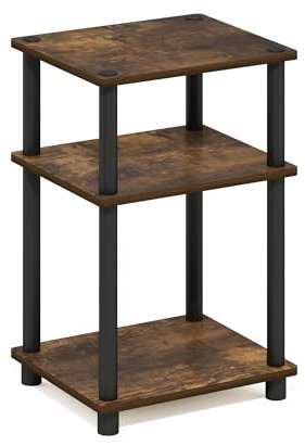Furinno Just Tavolino Turn-N-Tube a 3 livelli, Confezione da 1, Pino Ambrato/Nero