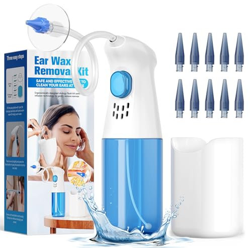 HIYAA Ear Wax Removal Kit, Ear Cleaner Ear Irrigation System for Effective Ear Wax Removal, Ear Cleaning Kit Features 10 Replaceable Tips for Home Use