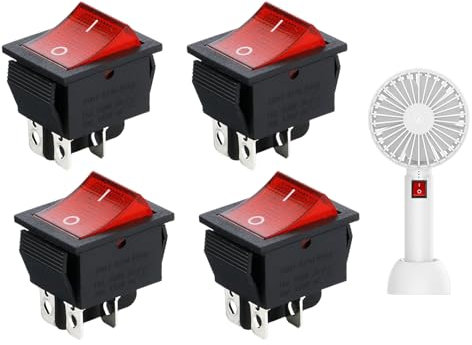 4 Stück Schalter,Schiffstyp Selbstsichernder 4-Polig Schalter 230V mit Rot Licht,Mini Schalter mit Beleuchtet,Wippschalter 16A/250V/20A/125V,Kippschalter,Mikroschalter,Für Häusern,Autos,Elektrischen
