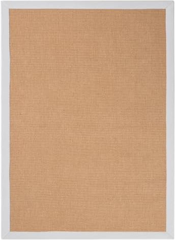 carpetfine Sisalteppich Naturfarbe 80x150 cm handgewebt mit Bordüre aus Baumwolle in Weiß | Moderner Rutschfester Flachgewebeteppich Uni aus Naturfasern für Wohnzimmer, Schlafzimmer