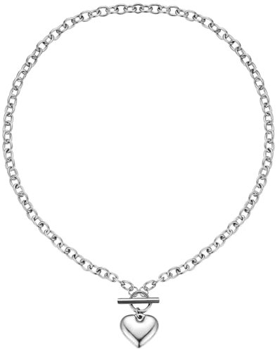 Emibele Colliers à Breloques en Argent pour Femmes, Collier Ras-de-cou Paperclip Fermoir OT, Collier en Acier Inoxydable avec Coeur Non Terni Cadeaux pour la Saint-Valentin et la Fête des Mères