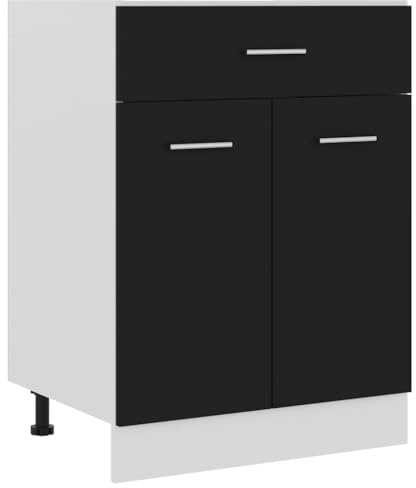 Myheimly Schubunterschrank Schwarz 60x46x81,5 cm Holzwerkstoff Küchenschrank Küchenzeile Küchenmöbel Unterschrank Küchenunterschrank Schrank
