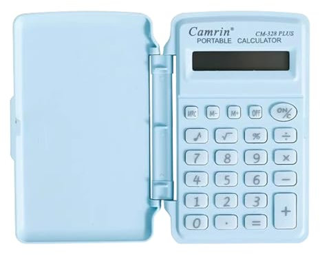 Mini calcolatrice con coperchio, piccola calcolatrice tascabile di base, calcolatrice da tavolo per studenti, con batteria a bottone, per casa, ufficio, scuola (blu)