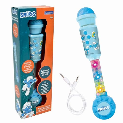 Lexibook, Les Schtroumpfs, Microphone Lumineux pour Enfant, Jeu Musical, Haut-Parleur intégré, Effets Lumineux, Prise Aux-in, Bleu, MIC90SF