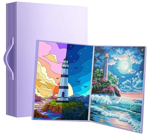 A3 Diamond Painting Portfolio 60 Pockets Diamond Painting Storage & Display Book Art Protection Folder Durable Painting Presentation Album with Buckle & Carry Handle, for Diamond Painting (Purple)