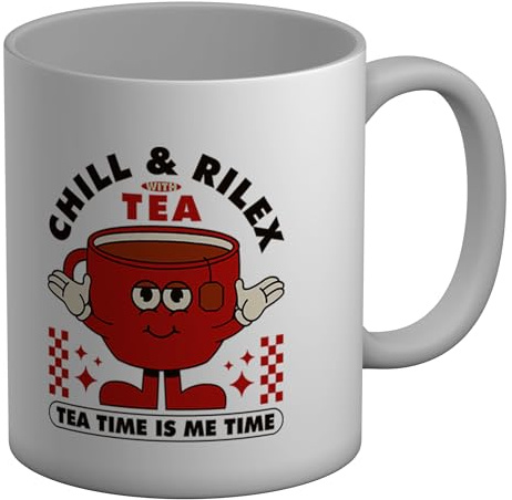 Shopagift Chill & Relax with Tea, Tea Time is Me Time Mug White 11oz Large Ceramic Cup