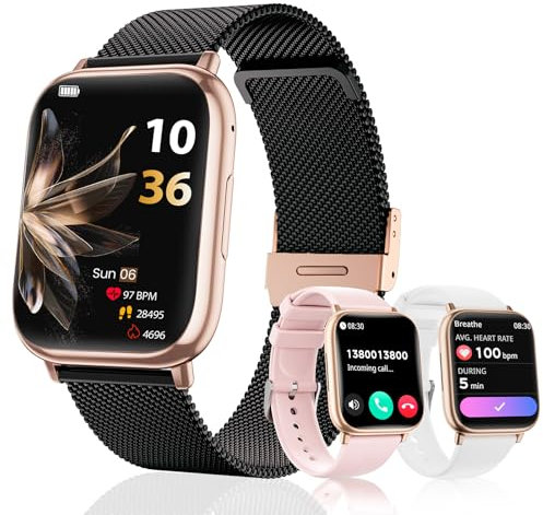 Reloj Inteligente Mujer con Llamadas Bluetooth,1.83 Smartwatch,con SpO2,Presión Arterial,24H Pulsometro,Monitor de Sueño,Podómetro,100+ Modos Deportivos, para Android iOS (Black Gold)