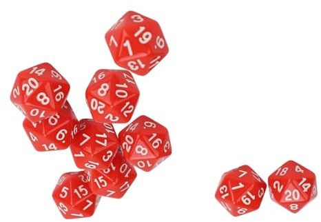 10 pezzi set di dadi poliedrici, dadi a 20 lati per giochi D&D, RPG e da tavolo da a più lati di plastica leggeri per giocare ruolo, insegnamento matematica, giochi (Rosso)