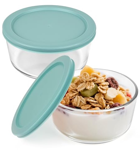 Linkidea 2 Pack Yogurt Container, 31.7 oz Round Glass Storage Bowl with Lid, Air Insulated Meal Prep Containers for Yogurt, Exact Size Compatible with Ultimate Probiotic Yogurt Maker