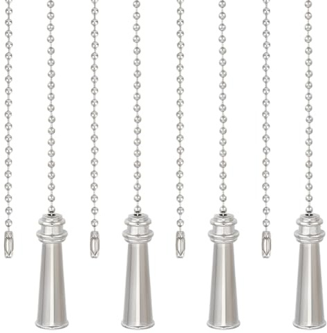 BENECREAT 4PCS Aolly Ceiling Fan Pull Chain, 332mm/13 Inch Platinum Beaded Pulls Cord Extender, Lamp Pull Chain for Ceiling Light Decoration Table Lamp Pulling Switch