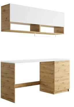 Vente-unique -Mobili lavanderia per lavatrice con piano di lavoro - L182 cm - Bianco e naturale chiaro - NATAJI