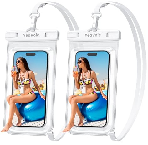 YeaVoic 2 Pezzi Custodia Impermeabile Smartphone Borsa, IPX8 Tocco Sensibile Cover Subacquea con cordino, Cover Subacquea per iPhone 11-17 Pro Max, Samsung Galaxy, Xiaomi, Fino a 7.0,Bianco
