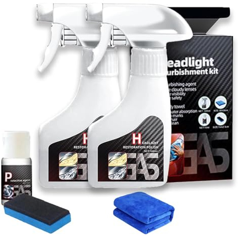 fjaldjfu Scheinwerfer Aufbereitung Flüssigkeit Set 180ml, Headlight Restoration Kit, Headlight Reparaturspray, Auto Scheinwerfer Politur Spray Für Reinigt Und Poliert Vermattete Vergilbte (2)