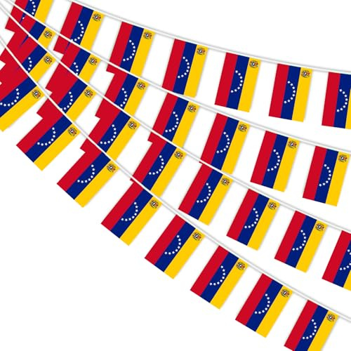 AhfuLife 1 Pezzi Venezuela Bandiera Bunting 30pcs Bandiere, 14× 21 cm-10m Doppio Lato Rettangolare Venezuela Banner Tessuto per Coppa del Mondo, Calcio Casa, Giardino, Festa e Partito