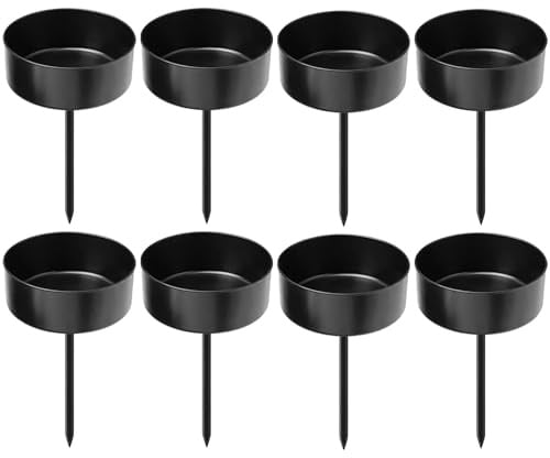 8er Set Kerzenhalter Schwarz, Metall Kerzenständer Für Adventskranz Und Weihnachtsdeko, Stumpenkerzenhalter Zum Stecken, 5 cm, Längliches Adventsgesteck Mit Teelichtern, Kerzen Unterteller