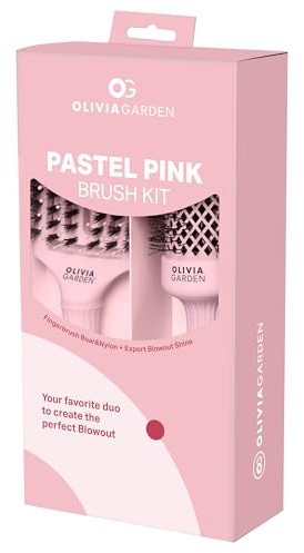 Olivia Garden Pastel Pink Brush Kit Fingerbrush Combo + Expert Blowout Shine 45 mm | Packung mit Bürsten