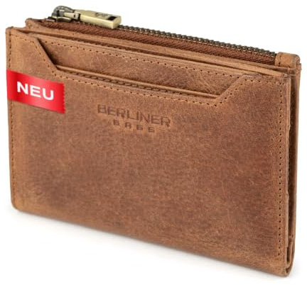 Berliner Bags Geldbörse Klein Damen Blanca Vintage aus Leder - Braun | Kleines Portemonnaie mit 12 Karten, herausnehmbarem Kartenhalter, Münzfach, YKK-Reißverschluss, RFID-Schutz für Damen