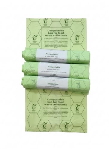 7L Compostable Food Waste Caddy Liners – Biodegradable Kitchen Bin Bags for Food Recycling – 100% Compostable (52 Liners per roll) - 156 Liners