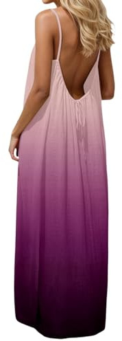 Robe Femme Chic et Élégante Robes Dos Nu sans Manches en Lin Dress Longue de Soleil à Bretelles Robes d'été Décontracté Bohème Maxi Dress pour Vacances à la Plage S-5XL