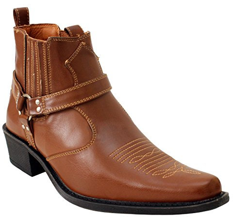 Us Brass Eastwood - Stivali da cowboy da uomo, con doppio tassello, tacco occidentale, tacco cubano alla caviglia, Marrone chiaro, 46 EU