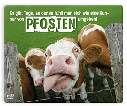 Witziges Mauspad, Mousepad 23 x 19 cm, mit Motiv, witzige Kuh Es gibt Tage, da fühlt man sich wie eine Kuh – nur von Pfosten umgeben!