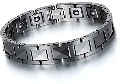 Cupimatch Herren Magnetarmband, 12mm schwarz Keramik Magnet Therapie Armband Armreif Gesundheitsarmband, 21cm