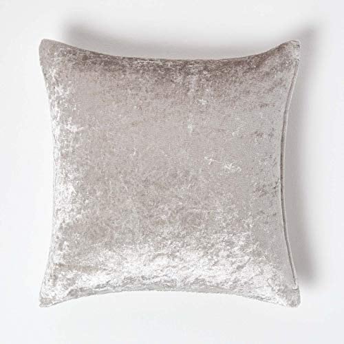 HOMESCAPES Luxury Cream Crushed Velvet Cushion Cover 18 x 18 Inch (45 cm) Square Natural/Ivory Scatter Cushion for Sofa or Bed