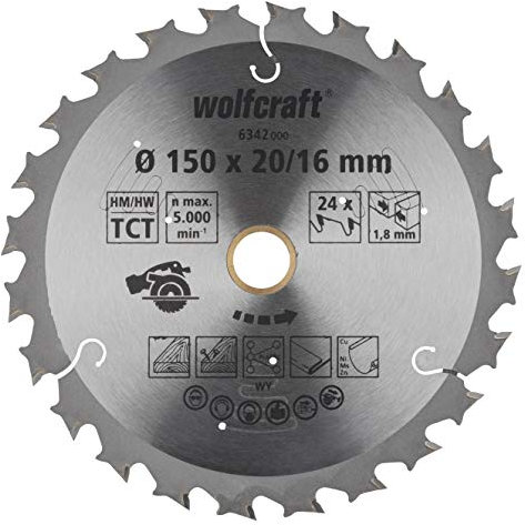 wolfcraft Akku-Handkreissägeblatt Ø 150 x 16/20 mm - Serie lila - schnelle, mittelgrobe Schnitte