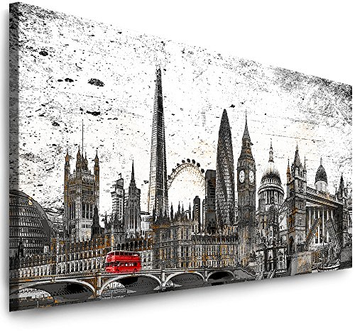 Julia-Art Leinwandbilder - 80 mal 30 cm Panorama Bild London Stadt Skyline - Wandbild fertig gerahmt - Kunstdruck XXL Leinwand - verschiedene Varianten Lo-01-1