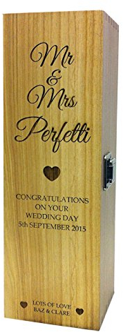 Rutherfords Gifts Personalised Wooden Wine & Champagne Box- Engraved Wedding Couples Gift