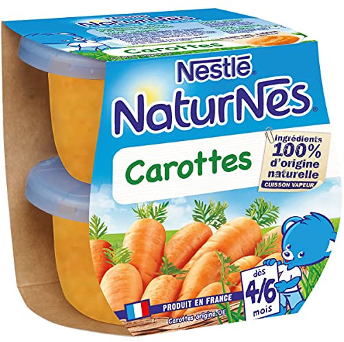 NESTLE NATURNES Petits Pots Bébé Carottes - Dès 4/6 mois - 2x130g - Pack de 12 (24 Pots)