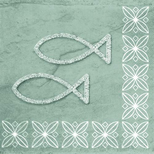 20 Servietten Modern Ichthys hellgrau/Kommunion/Konfirmation/Taufe/Hochzeit 33x33cm