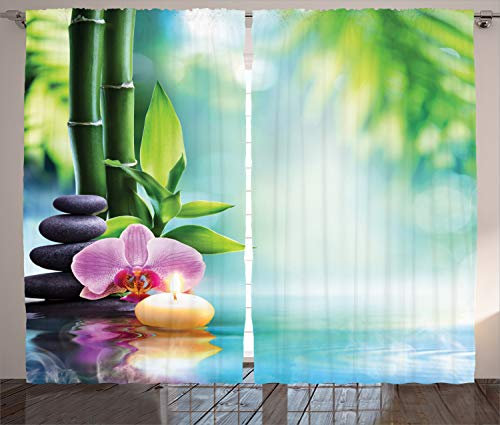 ABAKUHAUS Spa Rustikaler Gardine, Candle Bamboo Tranquility, Schlafzimmer Kräuselband Vorhang mit Schlaufen und Haken, 280 x 175 cm, Lila Aqua
