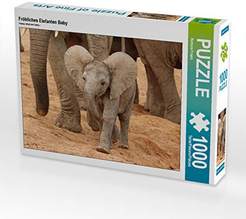 CALVENDO Puzzle Fröhliches Elefanten Baby 1000 Teile Puzzle quer | 1000 Teile Lege-Größe 64 x 48 cm Foto-Puzzle für glückliche Stunden