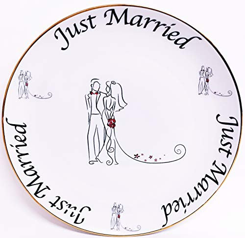 Just Married Assiette ronde en porcelaine dorée décorée à la main Motif Royaume-Uni 31 cm