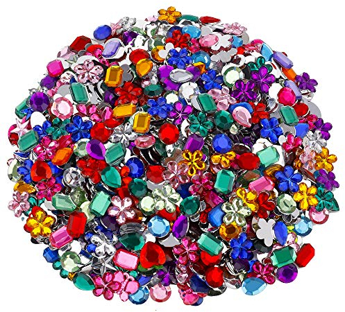 Strasssteine Acryl Bunt Schmucksteine Set Basteln Flatback Strasssteine zum Aufkleben für Kunsthandwerk DIY Deko 8 Formen 1200 Stück
