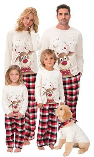 SAMGU Pigiama Famiglia Natale Set Pigiama di Capodanno Indumenti | Notte Abiti Natalizi Tuta per Papà Mamma Bambini