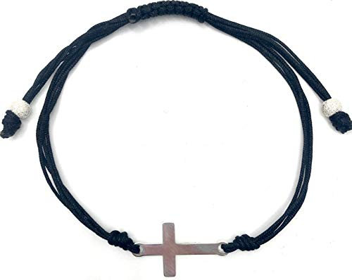 Masbarata Bracelet en fil noir avec croix en argent sterling 925/1000