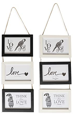Time Home Development Lot de cadres photo triptyques en bois Fixation murale Modèle blanc/noir 10 x 15 cm