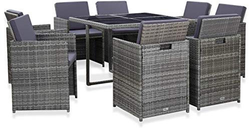 Festnight Garten Sitzgruppe Poly Rattan Gartentisch mit 8 Stühle Gartenmöbel Set 8 Personen Essgruppe Gartengruppe Sitzgarnitur Gartengarnitur Terassentisch Terassenmöbel Terrasse, 9-TLG Grau