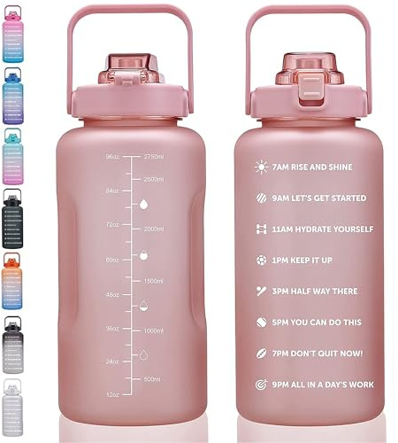 ST-YIBEN Große motivierende Wasserflasche mit Zeitmarkierung, auslaufsicher und BPA-frei, 3 Liter, Wasserflasche mit Strohhalm und Griff, Tritan, mattiert, für Damen und Herren, für Fitness,
