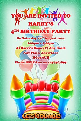 Bespoke Candy Delights 30 Bouncy Castle Birthday Party Invitations - Invites With Envelopes BD91 3rd 4th 5th 6th 7th 8th 9th 10th 11th 12th 13th Birthdays