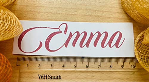 Personalised Name Sticker Vinyl Decal Water Bottle Wine Glass Lunch Box Hen Do (Glittery Rose Gold)