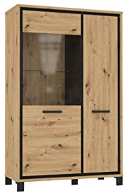 Furniture24 Vitrine Trondheim TDHV622L Standvitrine, Vitrineschrank mit 1 Glasstür und 1 Holztür (Ohne Beleuchtung)