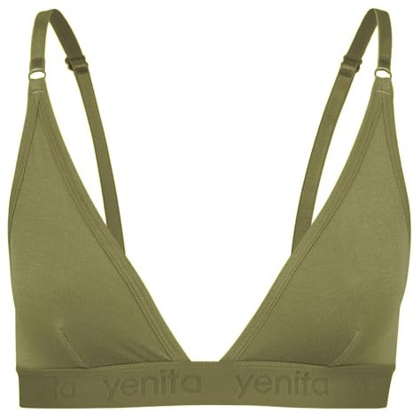 Yenita Bambus Damen Unterwäsche, Triangel BH, String Tanga aus Nachhaltiger Bambusfaser (M, BH - Olive)